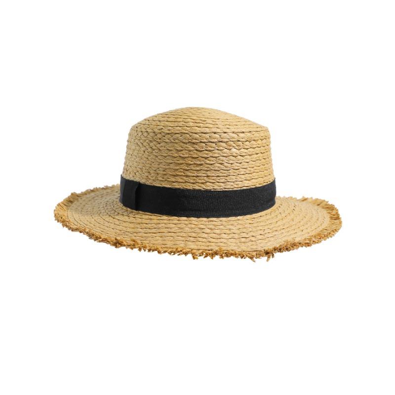 

Новая шляпа из плетеной соломы с полями, летняя, для улицы, для пляжного отдыха, козырек, плоская тулья, премиальная шляпа-цилиндр one size fits all