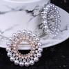 High End Exquisite Simple Pearl Four Circle Rhinestone Brooch Pin Silk Scarf Button Clothing Accessories