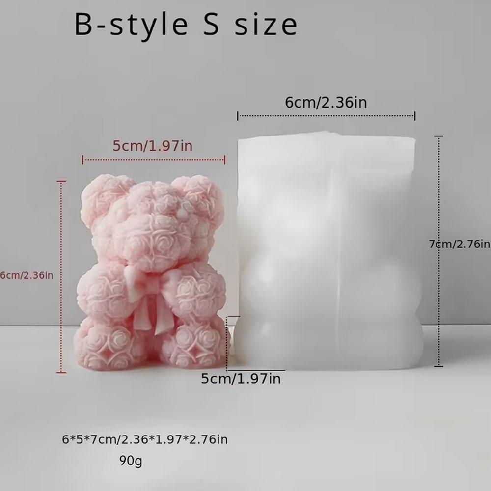 Romantic Rose Love Bear Silicone Candle Mold Flower Rabbit Plaster Doll Making Tool Heart Bunny Wedding Party Decor  Bride Gifts