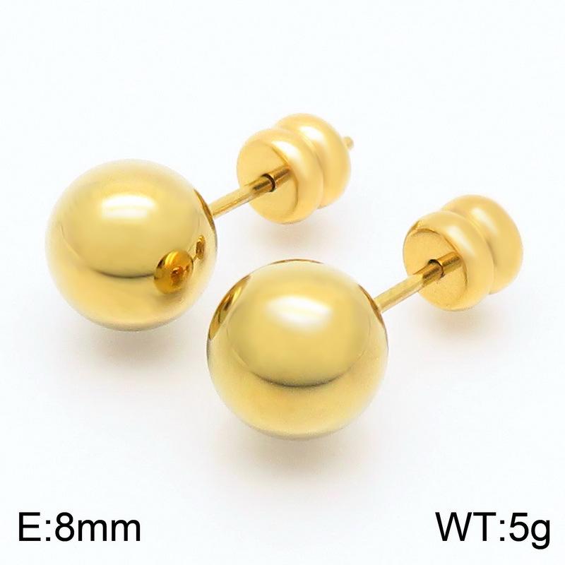 European & American Titanium Steel Round Bead Women's Stud Earrings - Simple Street Style Accessories