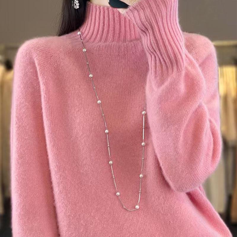 2024 Autumn/Winter Women’s Chic Wool Sweater, Slimming & Versatile, Half-High Neck, Loose Fit, Thickened Base Layer