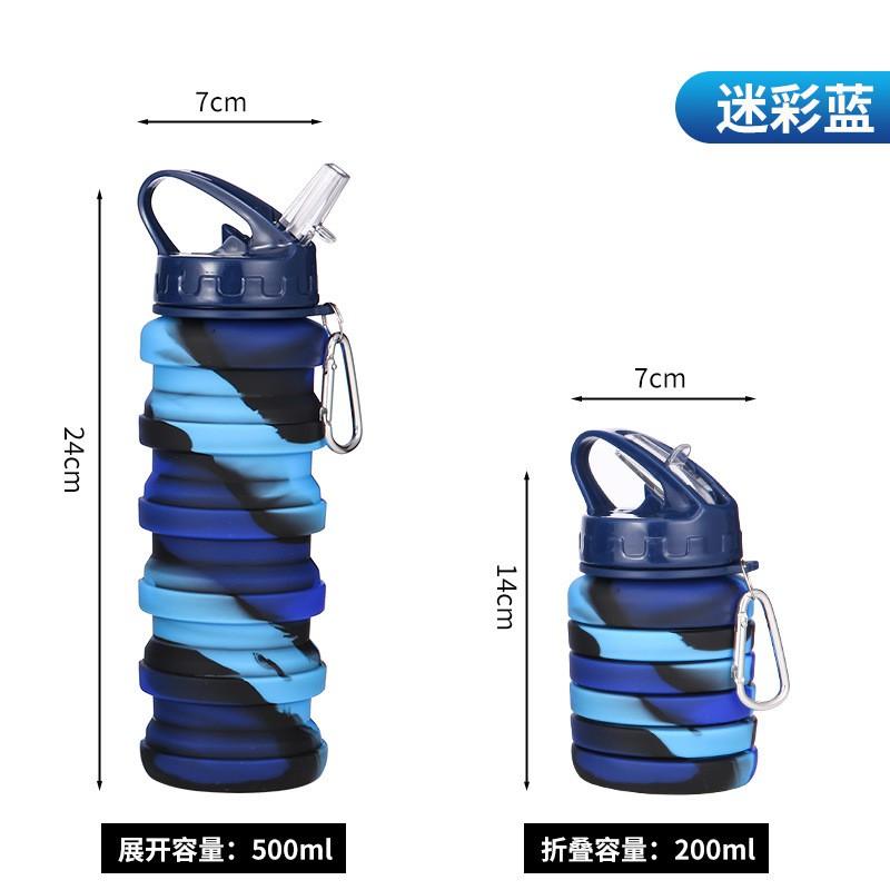 Portable Collapsible Silicone Travel Water Bottle 500ml Hiking Camping Gym Outdoor Sports