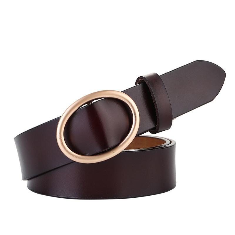 Leather Belt For Women With Oval Metal Buckle And Minimalist Style