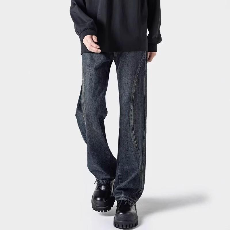 Джинсы JYL Мужские Прямые Весна Американский Стиль Уличный Подростковые Свободные Стиранные Повседневные Деним 3XL бездна