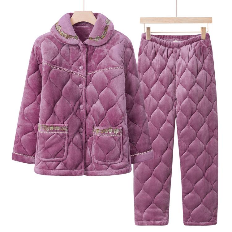 

Зимняя пижама женская бабушка домашняя одежда плюс бархат утолщенная мать зимняя одежда для пожилых людей свободный теплый костюм 2XL фиолетовый