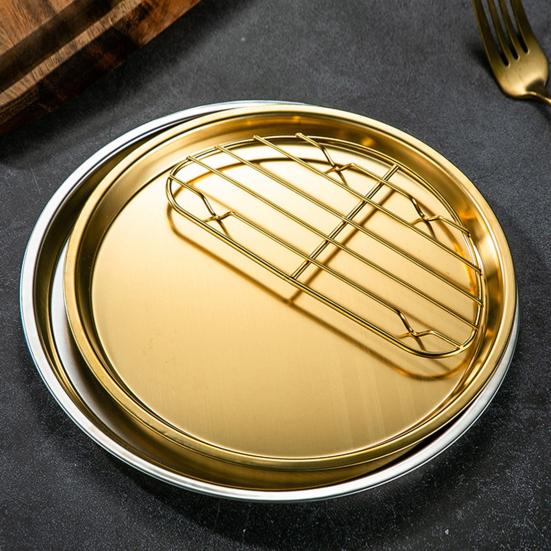 Useful Non-slip Food Storage Golden Color 304 Stainless Steel Snack Plate Dessert Dining Plate for Dining Room Dinner Plate