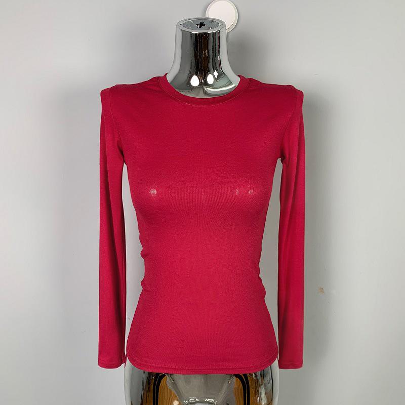

Korean Dongdaemun Slim Sexy Feminine Solid Color Long Sleeve T-Shirt One Size темно-красного
