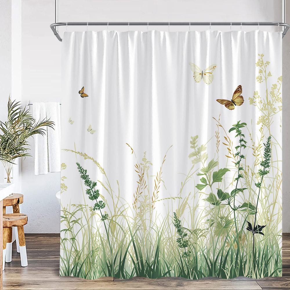 Blumen-Duschvorhang Bunter Blume Gänseblümchen Löwenzahn Mohnblume Blatt Kraut Pflanze Badezimmer-Dekor Ölgemälde Duschvorhang