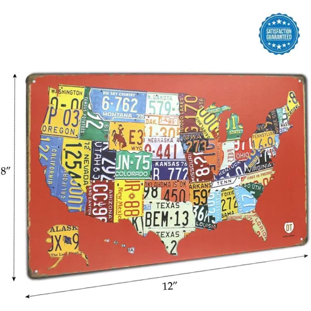 Delightful Appealing 8x12 Inch Red USA Map Road 66 License Plate Sign - Vintage Plaque for Garage, Bar & Home Wall Decor
