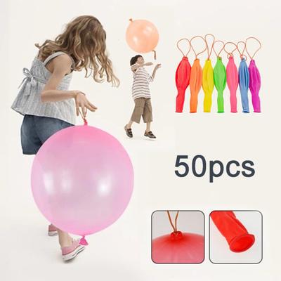 50Pcs Punch Balloon with Rubber Band High Elasticity Large Quantity Odorless Coordination Ability Training Color Latex Bounce Balloon Indoor