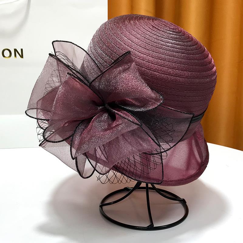 Eleganter Outdoor-Sonnenhut mit Blume und Schleife, Strandhut, UV-beständig, Französischer Zylinder