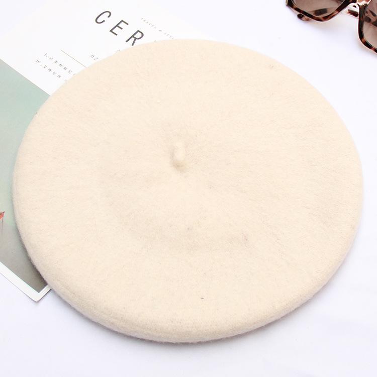 Autumn And Winter Women'S Solid Color Light Board Wool Woolen Beret Retro Simple Fashion Painter Hat Bud Hat