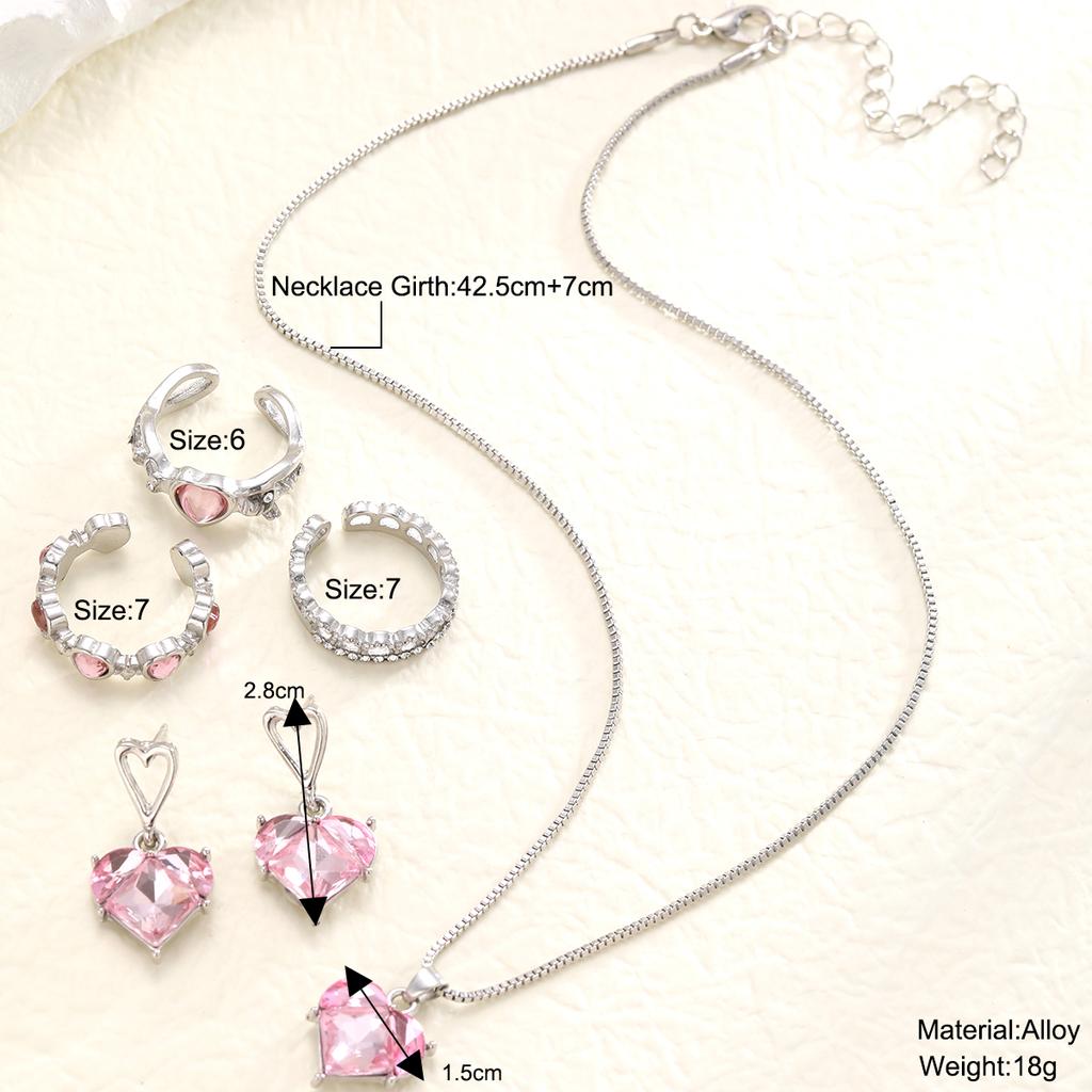 New Pink Crystal Heart Jewelry Set for Women Simple Y2K Zircon Love Elegant Pendant Necklaces Ring Drop Earring Girls Gifts 2026