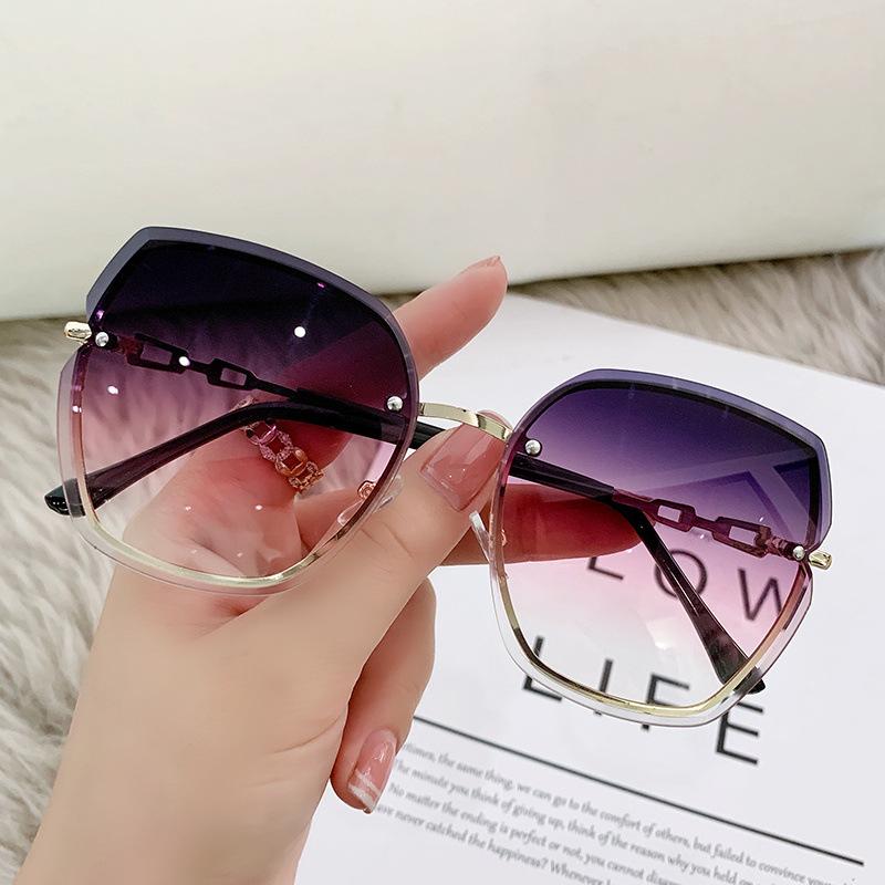 Rimless Diamond Sunglasses for Women Metal Trimming Gray Pink Gradient Sun Glasses Ladies Fashion Brand Designer Eyewear