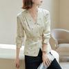 Casual Single Button V-Neck Shirt Commute Letter Printed Women's Clothing Long Sleeve Spring Autumn Stylish Waist Spliced Blouse