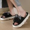 Women's Fashionable Black Bow Slippers with Thick Soles - Comfortable Indoor/outdoor Shoes for All Seasons, Sandals for All Seasons