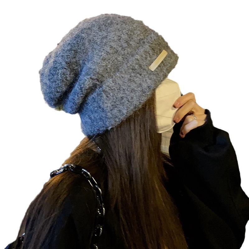 Gorro de lana grueso para circunferencia de cabeza grande, sombrero de invierno y otoño para mujer, holgado, cálido, de pelo, para cara grande, pequeño, con orejas, tejido