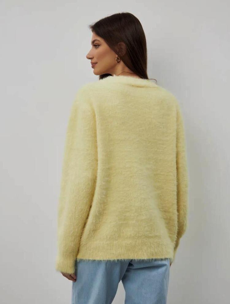 Women Mink Knitted Sweater Solid Color Cardigan Loose V Neck for Autumn Winter