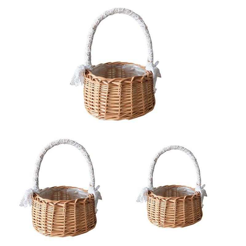 Woven Flower Basket Rattan Storage Basket Flower Girl Hand Basket Handmade Flower Basket For Home Wedding 3 Sizes