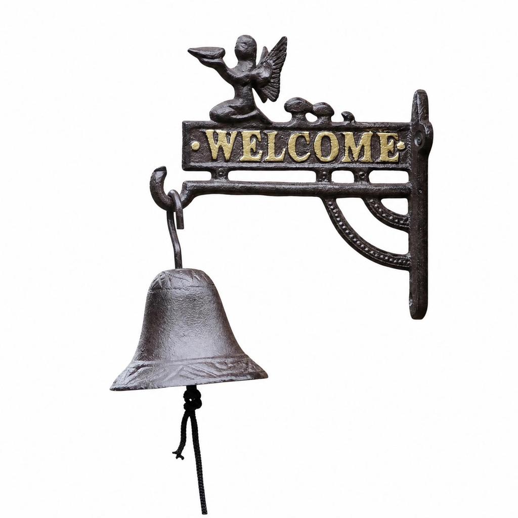 Wandmontierte Gusseisen-Glocke mit Willkommensschild für den Außenbereich, für Garten, Bar