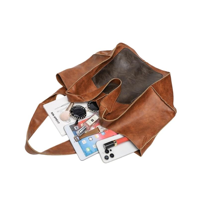 Retro Weiches Leder Tragetasche Lässig Patchwork Große Kapazität Handtaschen Vielseitig Farbblockierung Spleißung Damen Achseltasche