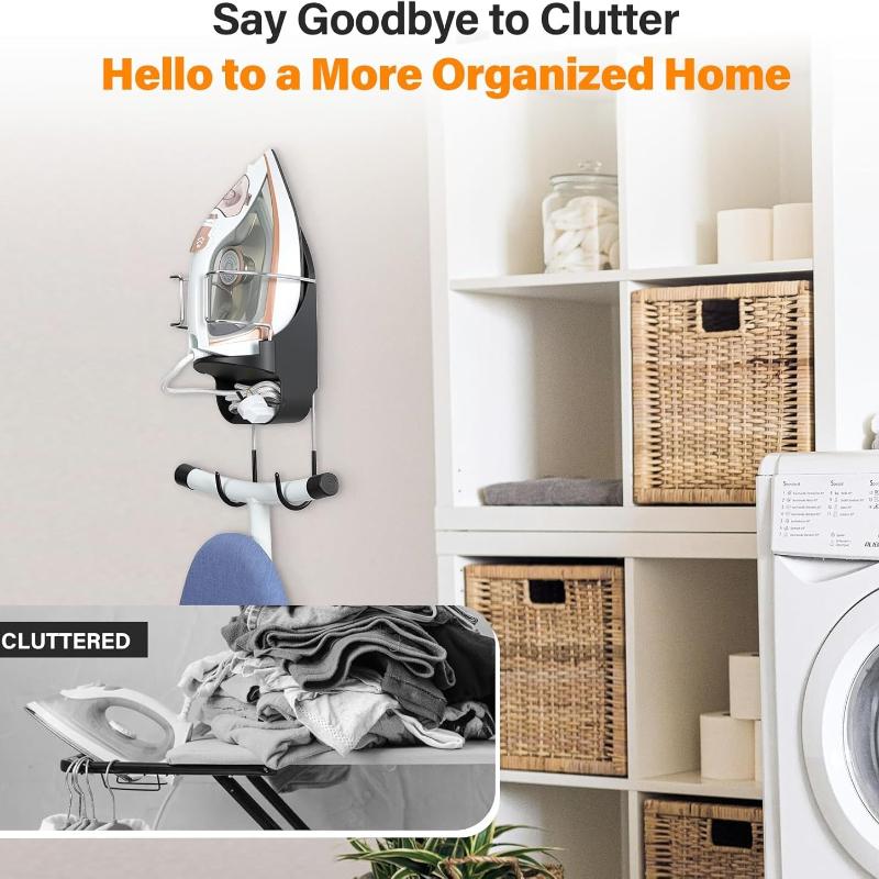 Ironing Board Hanger Wall Mount Ironing Board Holder Wall Mount for Laundry Rooms Storage Organizer, Black