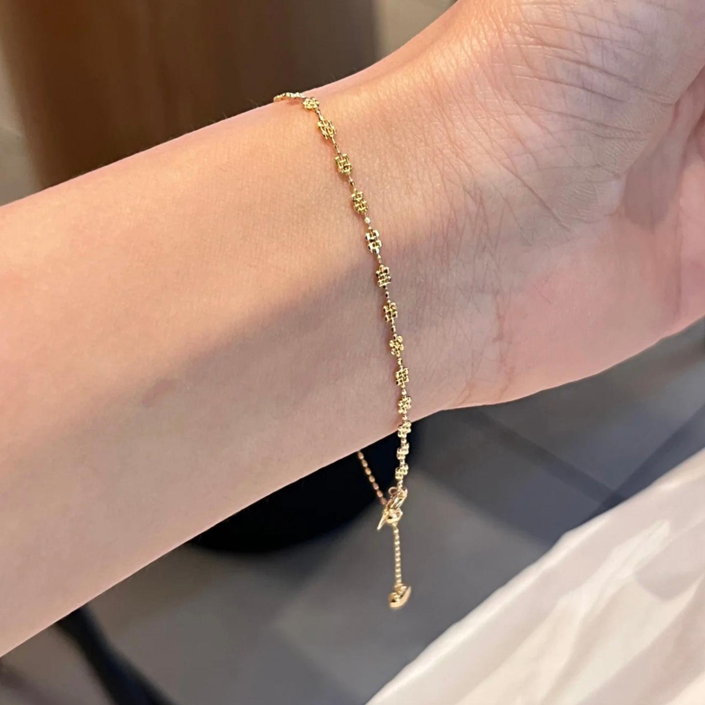Hot Selling Retro Minimalist Geometric Stitching Bracelet Women s Exquisite High-end Versatile Golden Ultra-fine Bracelet золотой