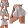 Women See Through Flared Skirt Clubwear Glossy Shiny High Waist Zipper Back Miniskirt