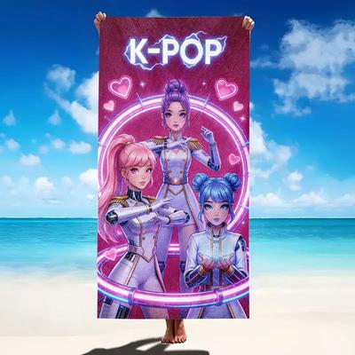 Pink Cute K-pop Girl Beach Towel Microfiber Soft Quick Dry Gym Sports Towel Anime Bath Towel for Bathroom Swimming Outdoor