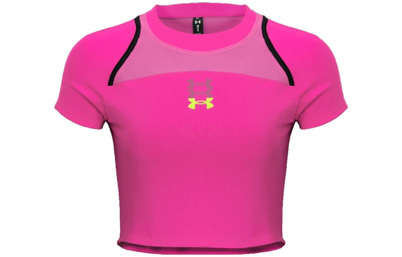 Under Armour Anywhere Crop Tops Women s Rebel Pink Crew Neck Moderate 1376816-652 L