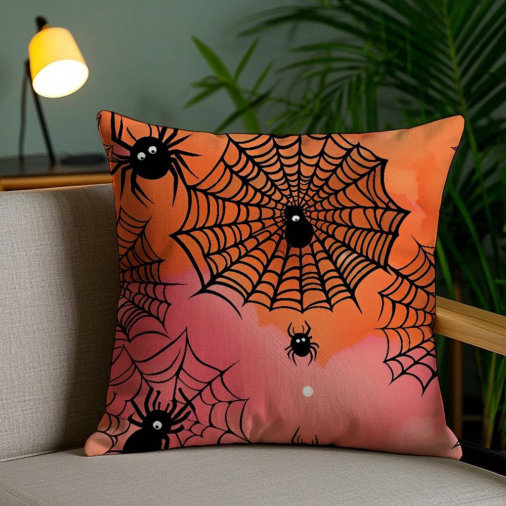 

Scary Halloween Bat Pumpkin Pillow Case Holiday Horror Atmosphere Short Plush Double-sided Printing Home Cushion Cover 30cmx30cm