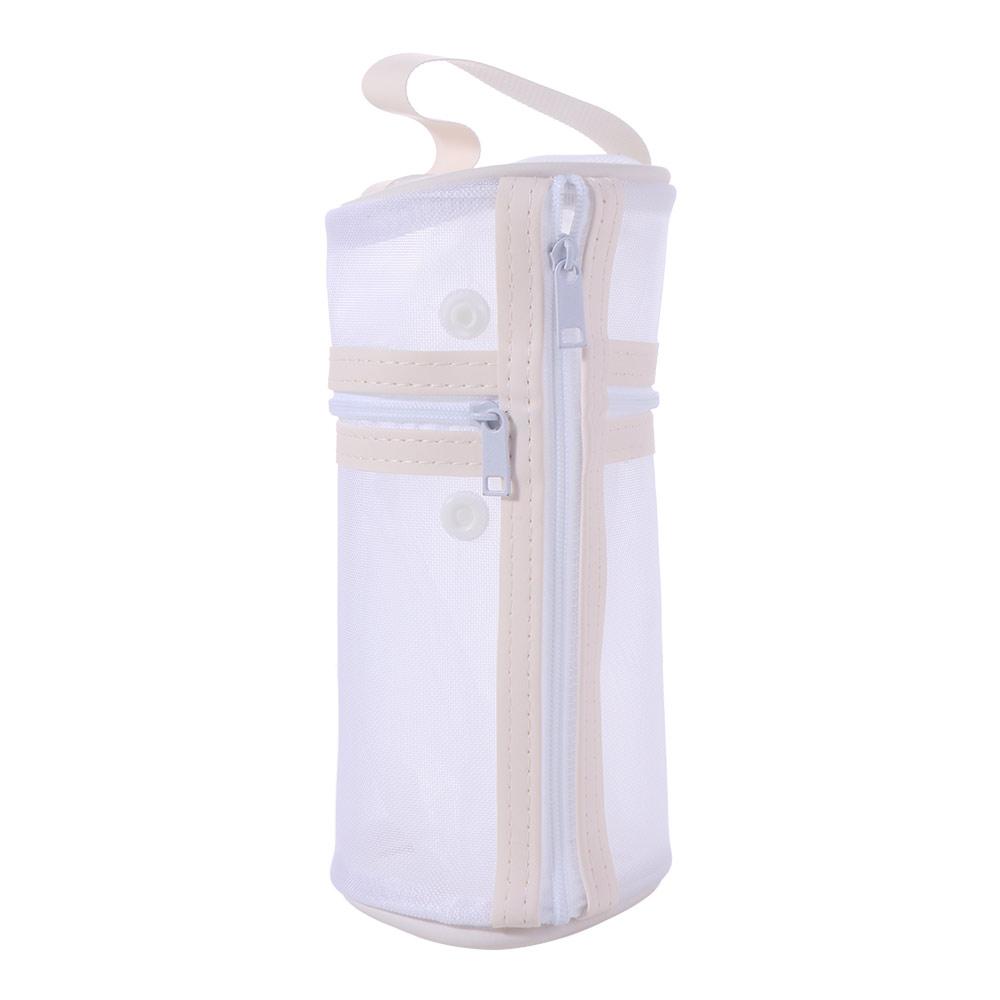 

Simple Makeup Brushes Storage Bag Portable Large Capacity Mesh Pencil Case Solid Color Standable Mesh Pen Holder Bag бежевий