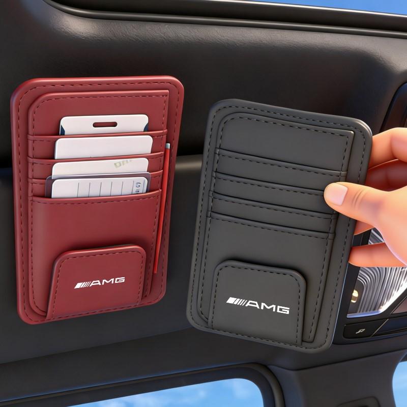 Car Sun Visor Leather Storage Bag Glasses Ticket Card Holder For Mercedes Benz AMG W203 W204 W205 W209 W210 W211 W212 W176 NBS2