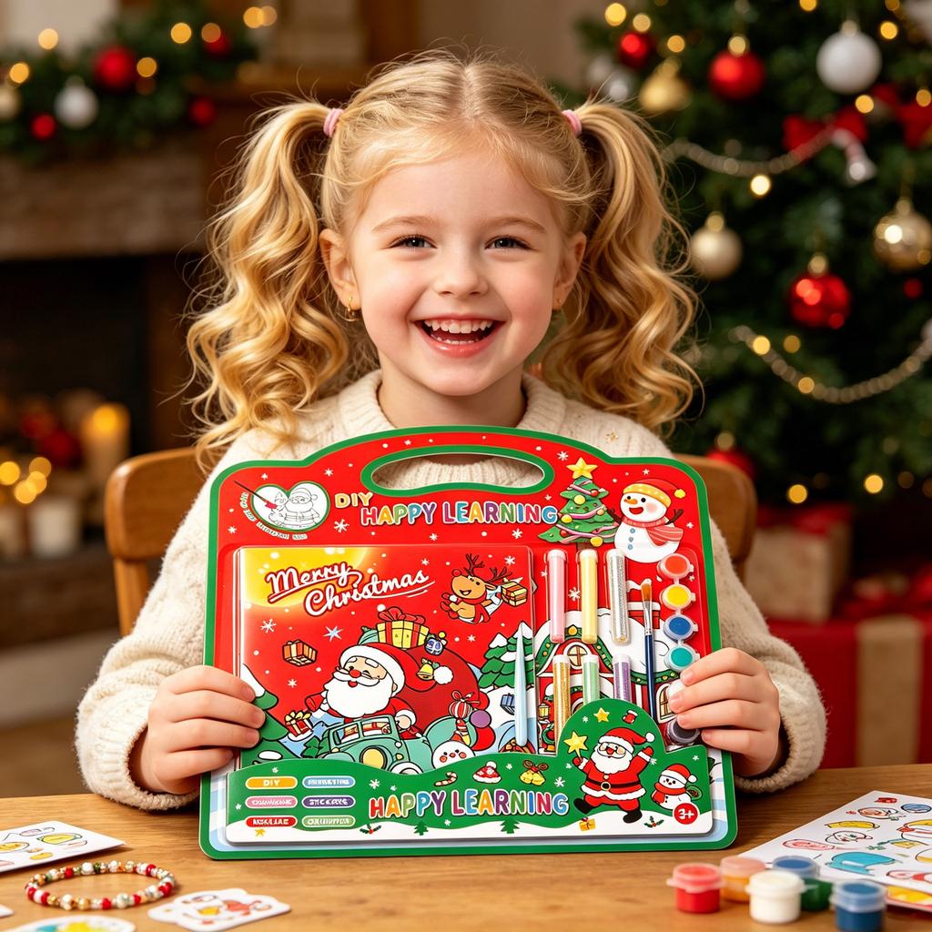 Christmas DIY Glitter Painting Kit for Kids - Educational Art Coloring & Drawing Book Set