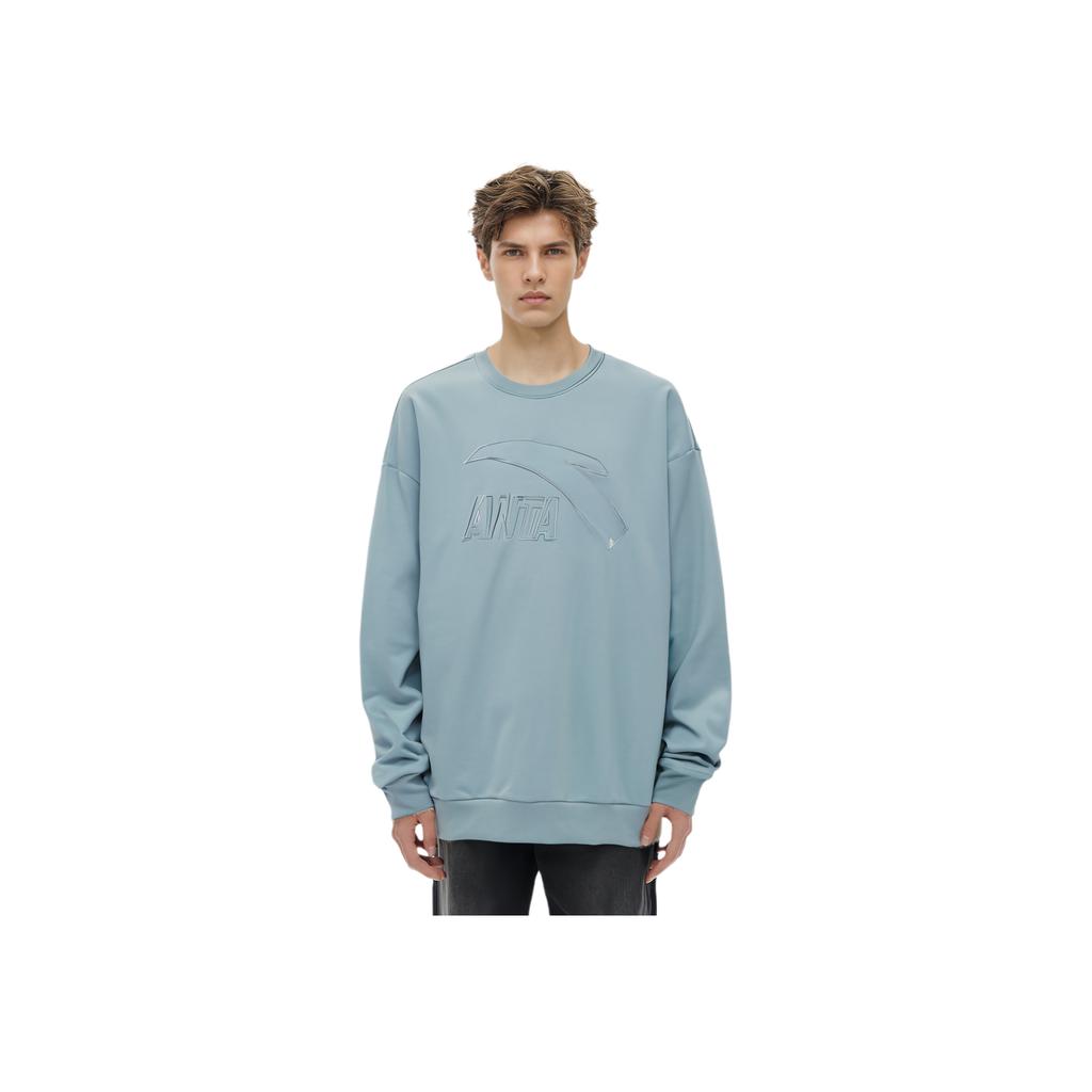 Anta Lifestyle Series Pullover Round Neck Letter Logo Breathable Sports Long Sleeve Sweatshirt Men Sweatshirt Light-Blue 952448709-1