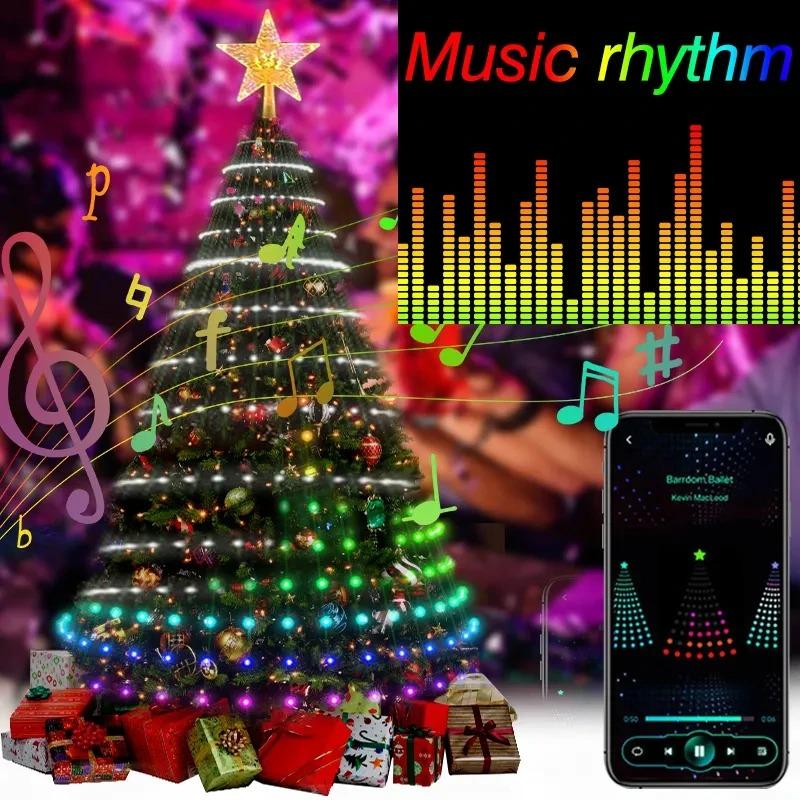 2025 New Christmas Tree Color Light Garland LEDRGB Glowing IC String Lights Bluetooth Control Function Christmas Decorative lamp