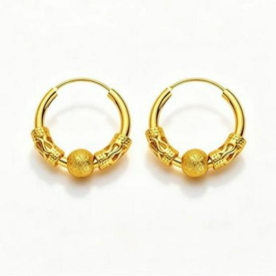Xiaohongshu Style Gold-Tone Luck Bead Ear Cuff Earrings for Women - Elegant Lightweight Fashion Jewelry