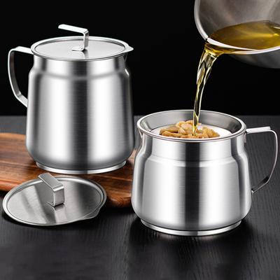 Behållare för bacongris med sil och lock 1,5/2L Rostfritt stålbehållare för förvaring av frityrolja Fettförvaringskärl Handtag med lätt grepp Läckagesäker
