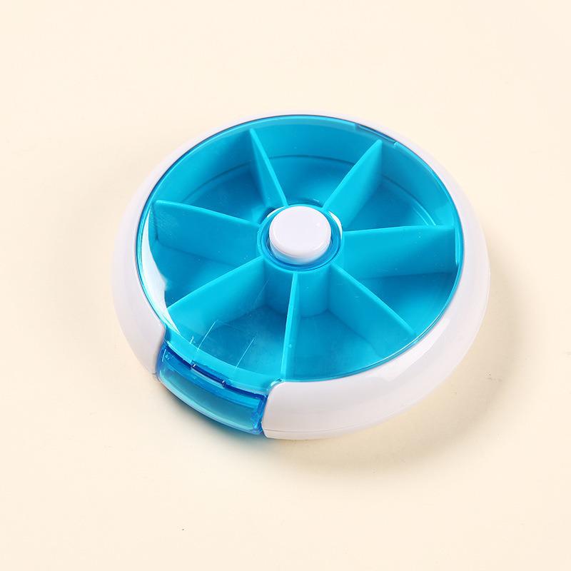 Transparent 7-Day Round Rotating Pill Organizer - Portable Mini Box with Seven Compartments