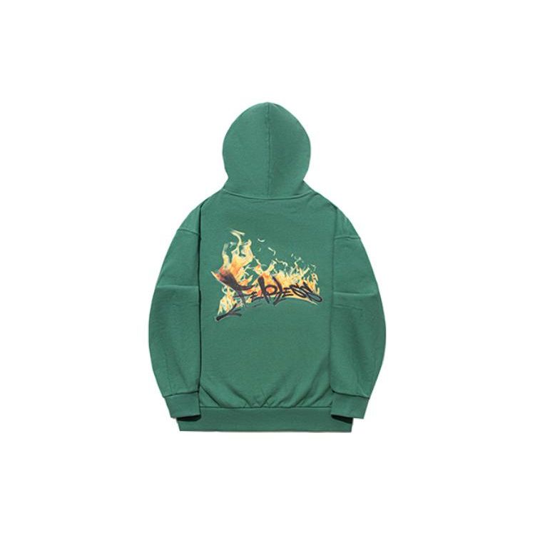 Li Ning X OG Slick Cartoon Anime Flame Pullover Sweatshirt Unisex Sweatshirt Deep-Palace-Green AWDT725-4