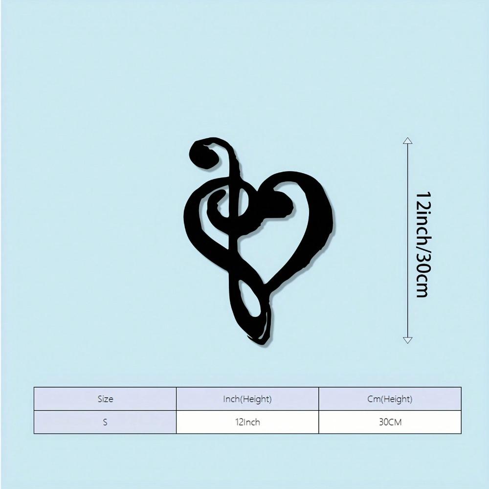 Retro Iron Music Note Heart Wall Art, Black Metal Sculpture for Living Room Music Room, Gift for Musician Fan Christmas Halloween