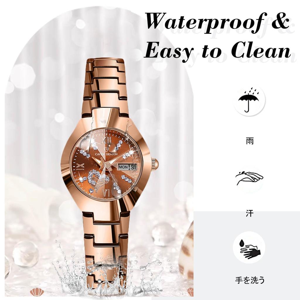 RORIOS Women's Sparkling Quartz Watch with Date and Day Display, Water Resistant, Diamond and Roman Numerals, Simple and Stylish, Perfect for