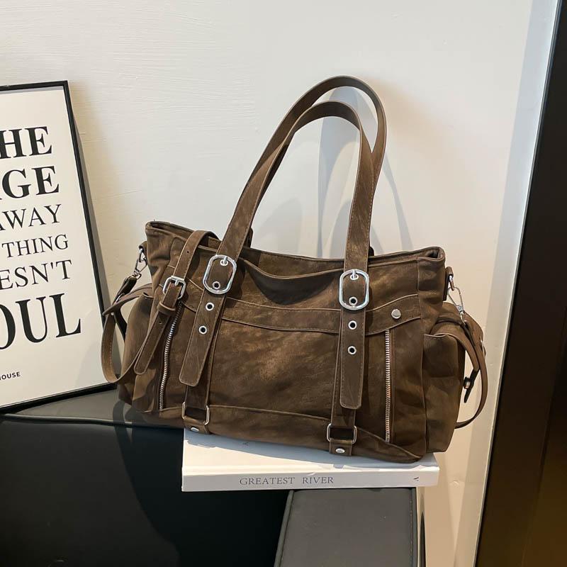 Y2K Steampunk sieviešu soma-tote Vienkrāsaina zamšāda