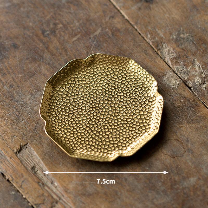 Retro Handmade Pure Copper Coaster Japanese Trumpet Insulated Brass Begonia Tea Art Coaster Tea Saucer Tea Ceremony Accessories