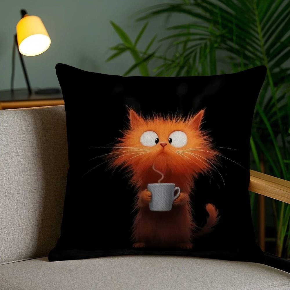 Simple Cartoon Furry Cat Pattern Pillow Case Anti-dustmite Pillowcase Invisible Zipper Silky Short Plush Sofa Cushion Cover
