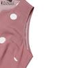 ZANZEA Women Vacation Casual V-Neck Sleeveless Polka Dot A-Line Slit Dress