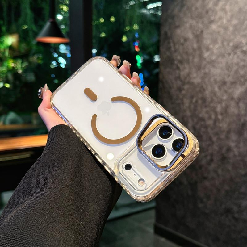 Applicable to iPhone17proMax lens holder Magnetic suction mobile phone case Transparent Apple 16 non-slip edge 15 protective case