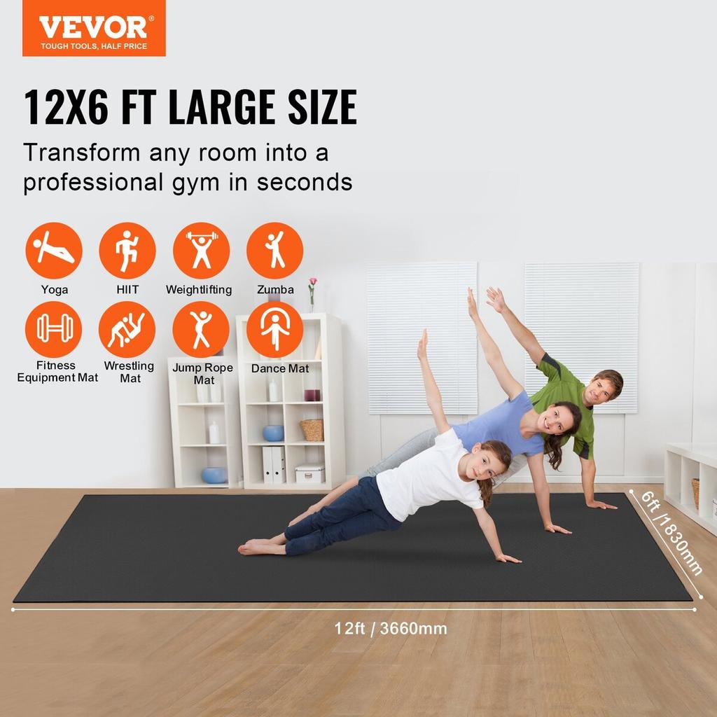 Exercise Mat Non Slip Yoga Mat Gym Fitness Pilate Workout Mat (12x6ft)