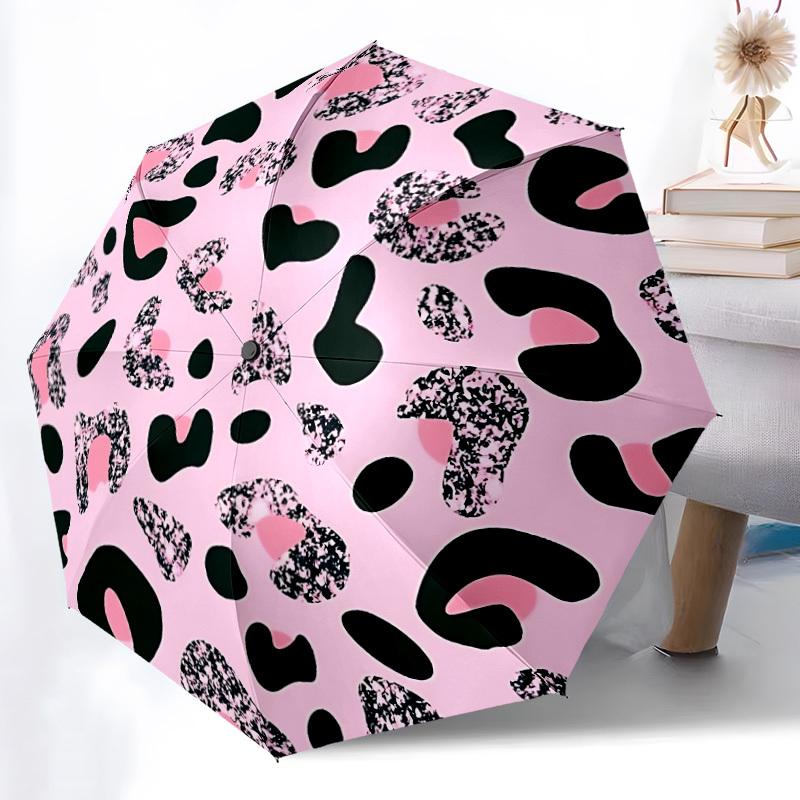 1pc Leopard Print Pink Black Automatic Open/Close Umbrella - Compact Travel Umbrella, Gift for Birthdayyy251208135