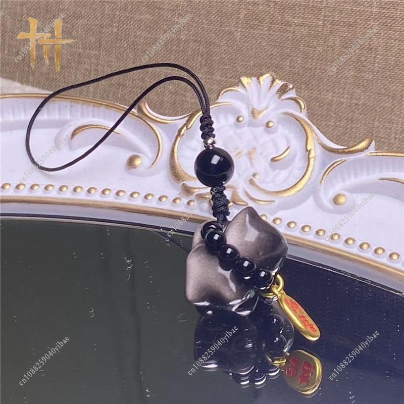 Where Winds Meet Silver Obsidian Cat Phone Charm Midnight Blades Game Player Pendant Anime Cosplay Backpack Charm for Game Fans